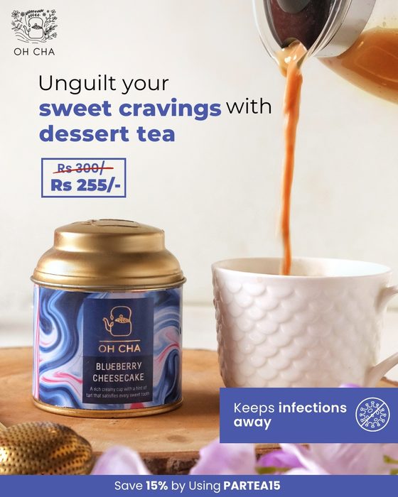 Blueberry cheesecake tea social media ad creative by Blue Ocean Digital Media, a Mumbai creative and performance marketing agency